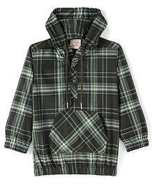 Rikidoos Cotton Full Sleeves Checked Hooded Sweatshirt - Green