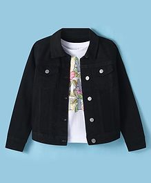 Arias Cotton Woven Full Sleeves Solid Denim Jacket With Floral Printed T-Shirt - Black