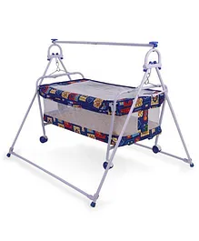 Mothertouch Baby Cradle Cum Cot Multi Print - Dark Blue (Mattress Color May Vary)