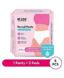 Plush Comfort High Waist Disposable Period Panties for Women - 5 Pcs M/L (60-100cm), Anti-Bacterial, 12-Hour Protection ,360° Coverage ,Rash-Free ,Ideal For Heavy Flow & Overnight Use ,White Color