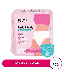 Plush Comfort High Waist Disposable Period Panties for Women - 5 Pcs L/XL (80-120cm), Anti-Bacterial, 12-Hour Protection, 360° Coverage, Rash-Free, Ideal For Heavy Flow & Overnight Use ,White Color