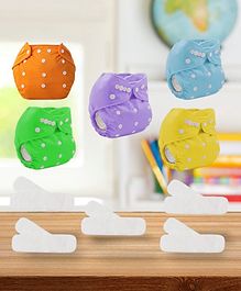 Sparkle Joy Washable & Reusable Cloth Diapers Combo Pack of 5 Freesize With 5 organic cotton White inserts (Multicolour)