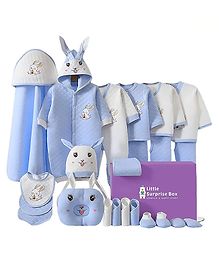 Little Surprise Box Bunny Theme New Born Baby Gift Set Winter Wear Clothe Gift Hamper for New Born - White & Blue, 24 Pcs