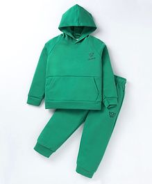 Rikidoos Full Sleeves Brand Name Printed Hooded Sweatshirt With Coordinating Joggers Set - Green