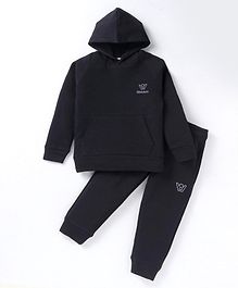 Rikidoos Full Sleeve Hooded Sweatshirt With Brand Name Logo & Jogger Pant - Black - 3 - Embosis Hosiery - (3 to 4 Years)