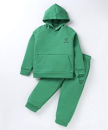 Rikidoos Full Sleeves Brand Name Printed Hooded Sweatshirt & Joggers Set - Green