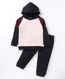 Rikidoos Full Sleeves Colour Blocked Hooded Sweatshirt & Joggers - Melange & Black