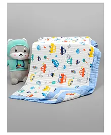 Moms Home Baby Super Soft Absorbent Muslin
                        6 Layer Towel Cum Blanket Car- Blue