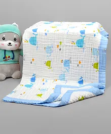 Moms Home Baby Super Soft Absorbent Muslin
                        6 Layer Towel Cum Blanket Whale- Blue