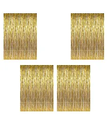 Party Propz Decorative Foil Fringe Party Curtain Metallic Golden - Pack Of 4