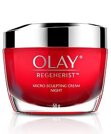 Olay Regenerist Micosculpting Night Cream Hydrated Plump Bouncy Skin With Hyaluronic Acid Niacinamide & Peptides Normal Oily Dry Combination Skin - 50 g