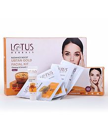 Lotus Herbals Radiance Boost Ubtan 4 IN 1 Gold Facial Kit | Turmeric -  Sandalwood -  Rose Water and 24k Gold flakes | Glowing Skin |Reducing Dark Spots | Paraben free |Vegan|188g