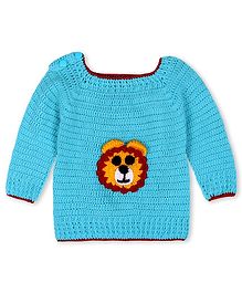 Windrop Solutions Full sleeves Lion Face Embroidered Crocheted Sweater - Blue