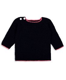 Windrop Solutions Full Sleeves Solid Crocheted Sweater - Black