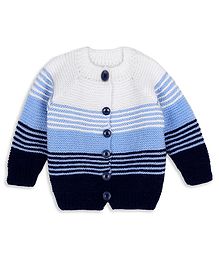 Windrop Solutions Full Sleeves Striped Crocheted Sweater - Blue