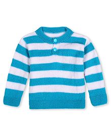 Windrop Solutions Wool Full Sleeves Crochet Striped Sweater - Blue