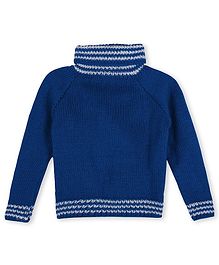 Windrop Solutions Wool Full Sleeves Crochet Border Detailed Sweater - Blue