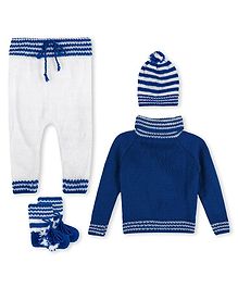 Windrop Solutions Full Sleeves Striped Crocheted Coordinating Sweater Set - Blue