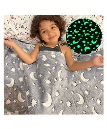 Famyo Kids Glow Blanket for Boys & Girls, 3-15 years Queen Size Blanket - Grey Moon & Star