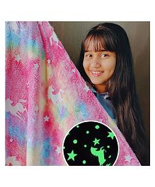 Famyo Kids Glow Blanket for Girls, 3-15 years Queen Size Blanket - Pink Rainbow Unicorn