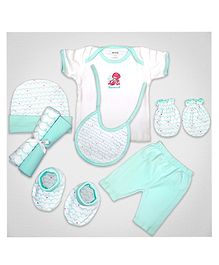 1st Step Baby Gift Set Pack of 8 (T-Shirt, Short Pant, 2 Pcs of Wash Cloths, Bonnet, Bib, A Pair of Botties and A Pair of Mittens)