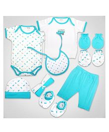 1st Step Baby Gift Set Pack of 10 (T-Shirt, Short Pant, Bodysuit, 2 Pcs of Wash Cloths, Bonnet, Bib, A Pair of Botties and 2 Pairs of Mittens)