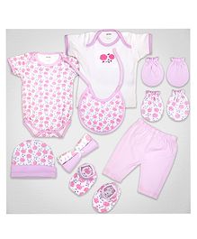 1st Step Baby Gift Set Pack of 10 (T-Shirt, Short Pant, Bodysuit, 2 Pcs of Wash Cloths, Bonnet, Bib, A Pair of Botties and 2 Pairs of Mittens)