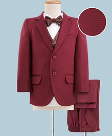 Mark & Mia Full Sleeves 4 Piece Party Suit with Blazer & Bow Detailing - Maroon & White