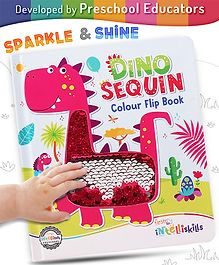 Intelliskills Dino Sequin Colour Flip Board Book | Interactive Dinosaur Sequins | Encourages Creativity & Imagination | Multicoloured Sparkle Activity Fun | Educator Recommended | BIS Certified