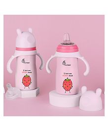 R for Rabbit 2 in 1 Steebo Fusion Premium Stainless Steel Spout Cup with Strawberry Print Pink -  270 ml