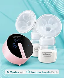 Babyhug Double Electric Breast Pump|
                              4 Operating Modes| 9 Suction Levels in
                              each Mode| 1200 mAh Rechargeable Battery|
                              Silent Operation| Anti Flowback| USB
                              Charging| Soft Touch Display - White