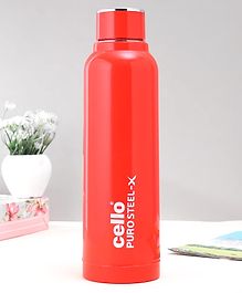 Cello Puro Steel-X Benz 900 Insulated Inner Steel Outer Plastic Water Bottle Red - 730 ml