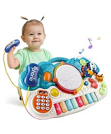 NEGOCIO Toddler Piano Toy Keyboard for Girls & Boys Gift, Baby Piano Toys Phone Drum Set for Baby Girls 6-36 Months Learning Toys,8 Keys 6 in 1 Baby Early Education-PACK OF 1-COLOR MAY VARY