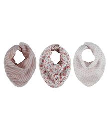 Abracadabra Vintage Floral Theme Cotton Muslin Bandana Bibs Pack Of 3  - Pink
