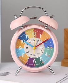 Bunie Twin Bell Metal Alarm Clock with Rechargeable Wire  Pink
