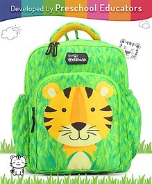 Intelliskills Tito the Tiger Durable School Bag with Comfortable Cushion Padding | Green | 14 Inches | Trendy & Spacious Kids Backpack | Unisex Printed School Bag for Boys and Girls