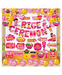 Zyozi Rice Ceremony Decorations Combo Banner Photo Booth Swirls & Balloons Pink Gold - Pack Of 55