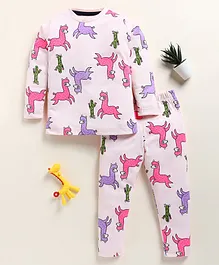 Little Marine Kint Cotton Full Sleeves Sheep Printed Night Suit - Light Pink