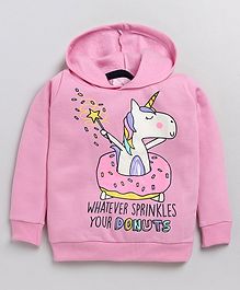 Little Marine Kint Fleece Full Sleeves Unicorn Printed Hooded Sweatshirt - Pink Salmon