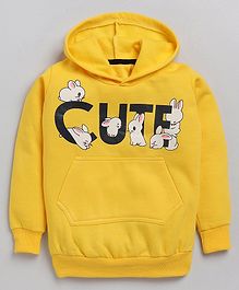 Little Marine Kint Fleece Full Sleeves Cute Printed Hooded Sweatshirt - Yellow