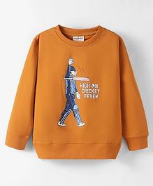 Lazy Bones Looper Knit Full Sleeves T-Shirt with Text Print - Orange
