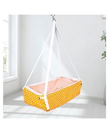 BAYBEE Cotton Baby Hanging Cradle for New Born Baby, Baby Cradle with Mosquito Net & Spring - Orange