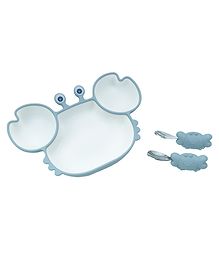 Starkiddo Cute Crab Silicone Suction Plate for Babies & Toddlers | Premium Cartoon Baby Feeding Set | Baby-Led Self Feeding Training Divider Plate with Easy Grip Handle Spoon & Fork (Sky Blue)