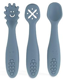 StarKiddo Baby Fork and Spoon Set, 3Pcs Silicone Spoon Baby Weaning Spoon Set Self Feeding (Grey)