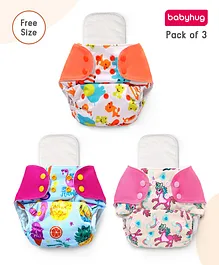 Babyhug Free Size Reusable Cloth Diaper
                        With Inserts & Contrast Flap Pack of 3 -
                        Pink & Orange
