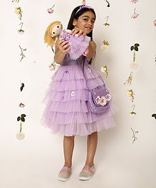 A Little Fable Sleeveless Floral Applique Detailed Layered Dress - Lavender