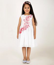 A Little Fable Sleeveless Floral Applique Detailed Dress - White