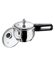 Vinod 18/8 Stainless Steel Splendid Plus Handi Shape Outer Lid Pressure Cooker - 1.5 L with Extra Glass Lid (Induction Friendly)