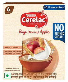 CERELAC Baby Food Cereal | No Refined Sugar | No Preservatives | Ragi (Nachni) Apple for 6 to 24 Months Baby | Omega 3 Iron Protein Calcium Vitamin D for Babies | Instant Baby Food Cereal | 300g