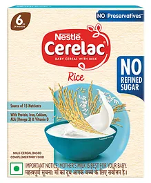 Nestle Cerelac Baby Food Cereal | No Refined Sugar | Rice for 6 to 24 Months Baby | Omega 3 Iron Protein Calcium Vitamin D for Babies | Instant Cereal | 300 g